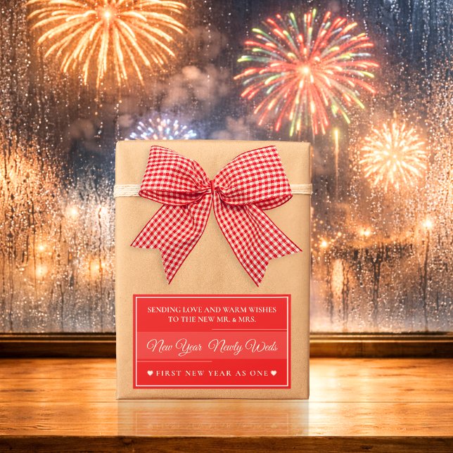Pegatina Rectangular  Elegant Red & White “New Year Newlyweds” (Subido por el creador)