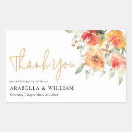 Pegatina Rectangular Elegante acuarela Apricot Floral