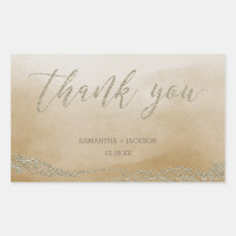 Pegatina Rectangular Elegante acuarela en arena Boda Gracias