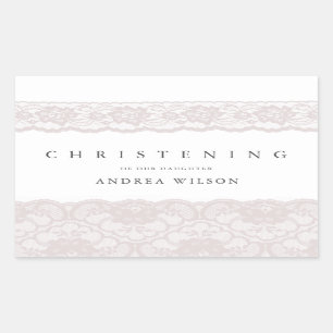 Pegatina Rectangular Elegante bautismo de cristianismo rosa