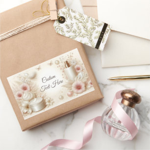Pegatina Rectangular Elegante Belleza Floral Cosmética Profesional