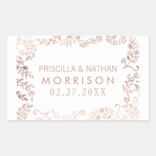 Pegatina Rectangular Elegante Boda floral de oro rosa blanco