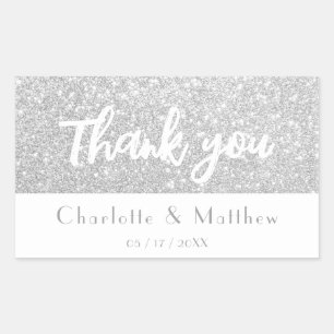 Pegatina Rectangular Elegante Boda Purpurina Sparkle Silver
