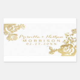 Pegatina Rectangular Elegante Boda Rosa simple y moderno Floral Gold