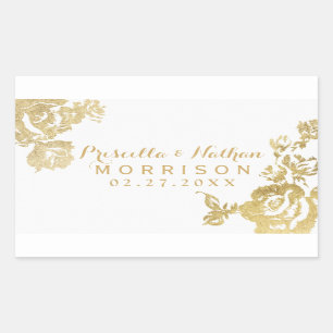 Pegatina Rectangular Elegante Boda Rosa simple y moderno Floral Gold