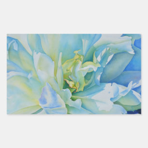 Pegatina Rectangular Elegante color azul verde azulado de agua floral