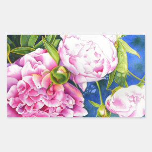 Pegatina Rectangular Elegante color de agua clásico blanco rosa floral
