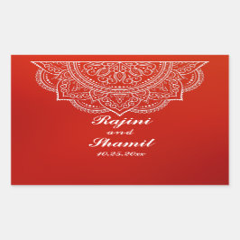 Pegatina Rectangular Elegante Crimson White Indian Paisley Boda