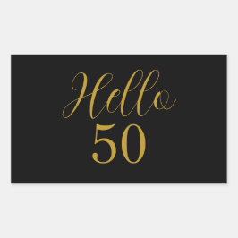 Pegatina Rectangular Elegante Cumpleaños 50 Negro Dorado