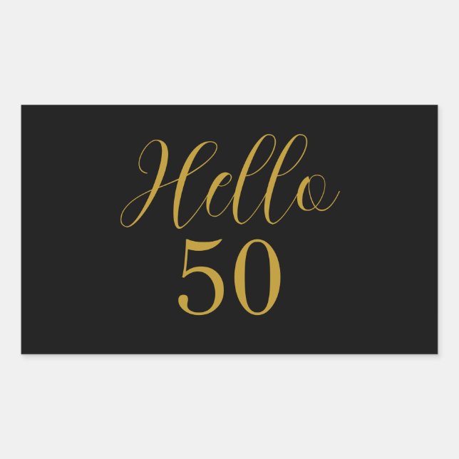 Pegatina Rectangular Elegante Cumpleaños 50 Negro Oro (Anverso)
