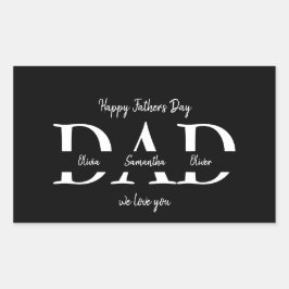 Pegatina Rectangular Elegante Día del Padre Negro - Nombres de niños |