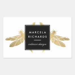 Pegatina Rectangular Elegante dúo Faux Gold Dragonfly