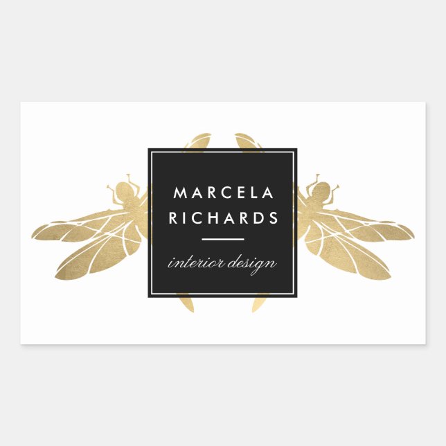 Pegatina Rectangular Elegante dúo Faux Gold Dragonfly (Anverso)