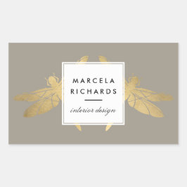 Pegatina Rectangular Elegante dúo Faux Gold Dragonfly en Taupe