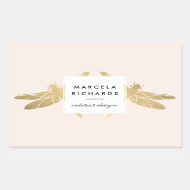 Pegatina Rectangular Elegante dúo Faux Gold Dragonfly sobre rosa