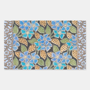 Pegatina Rectangular Elegante Flor Azul Periwinkle Floral Clásico