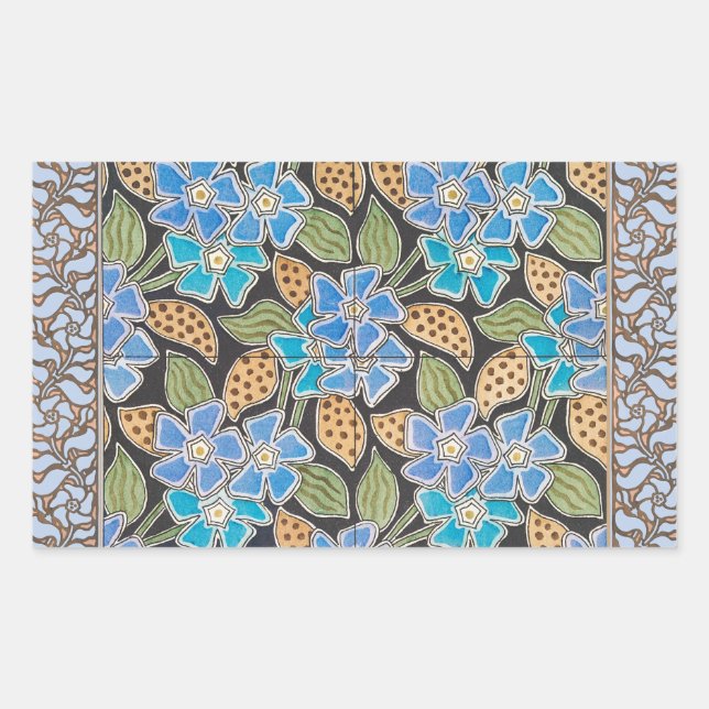 Pegatina Rectangular Elegante Flor Azul Periwinkle Floral Clásico (Anverso)
