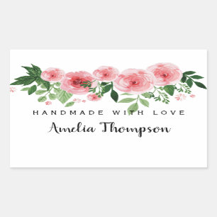 Pegatina Rectangular Elegante Floral Personalizado Hecho a Mano Con Amo