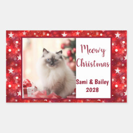 Pegatina Rectangular Elegante foto de festividad de las estrellas rojas