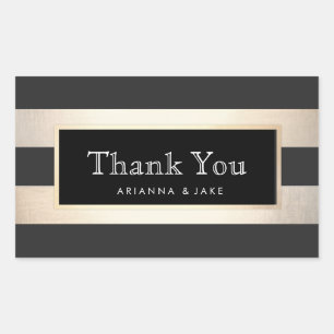Pegatina Rectangular Elegante Gracias Relieve metalizado dorado rayado