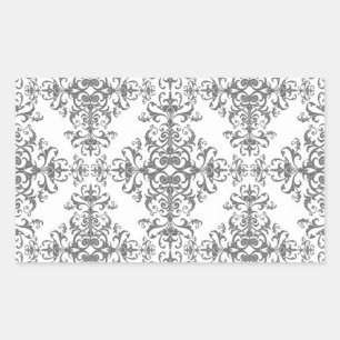 Pegatina Rectangular Elegante gris y blanco arte victoriano floral dama