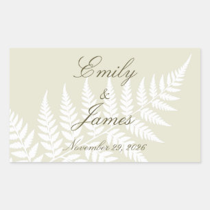 Pegatina Rectangular Elegante Helecho Blanco Verde Claro Personalizado
