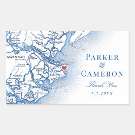 Pegatina Rectangular Elegante Isla Tybee Georgia Mapa Favor de la Boda
