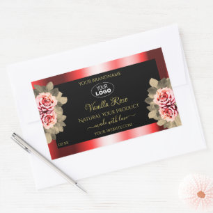 Pegatina Rectangular Elegante logotipo de Rosas florales de etiquetas d