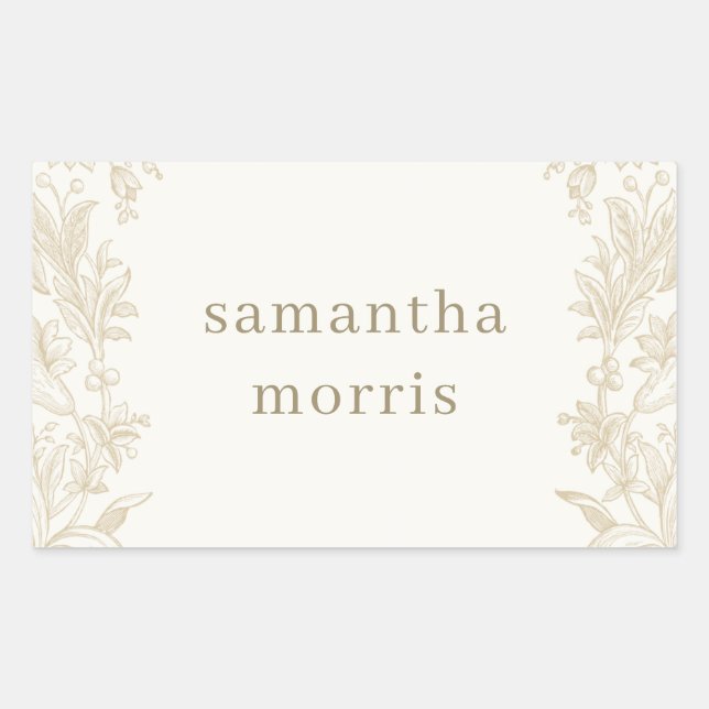 Pegatina Rectangular Elegante marfil floral dibujado (Anverso)