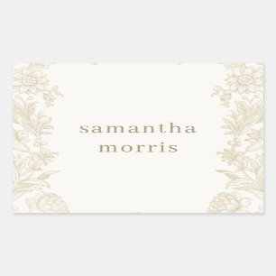 Pegatina Rectangular Elegante marfil floral dibujado