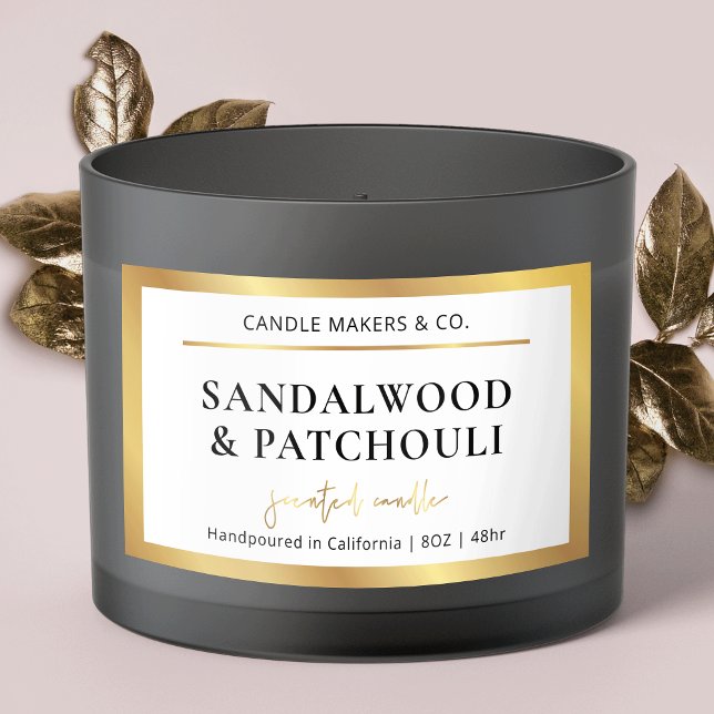 Pegatina Rectangular Elegante Metálico Faux Gold Script Font Candle Jar (elegant faux gold candle labels for your large jars or tins)