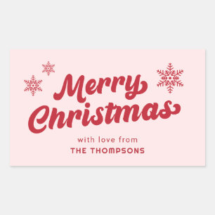 Pegatina Rectangular Elegante Minimal moderno Boho rosa Feliz Navidad