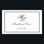Pegatina Rectangular Elegante Monograma Guión blanco y negro<br><div class="desc">La suite Rosa cuenta con una tipografía de escritura muy clásica, con un monograma de dos letras y borde doble en la invitación. Se trata de una sencilla suite clásica, con piezas individuales en blanco y negro. La suite es elegante, atemporal y moda.</div>