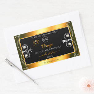 Pegatina Rectangular Elegante Naranja Glamour negro logotipo de etiquet