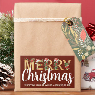 Pegatina Rectangular Elegante Navidad Feliz Burgundy Rojo Negocio
