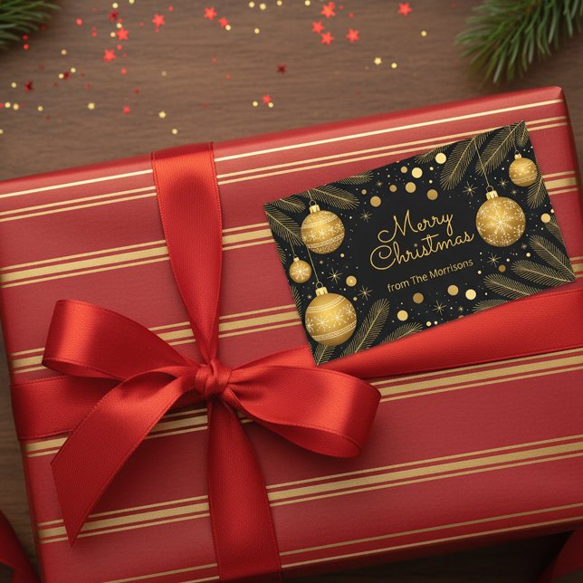Pegatina Rectangular Elegante Navidad festiva negra y dorada (Subido por el creador)