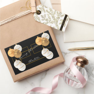Pegatina Rectangular Elegante Navidad personalizada en negro y dorado