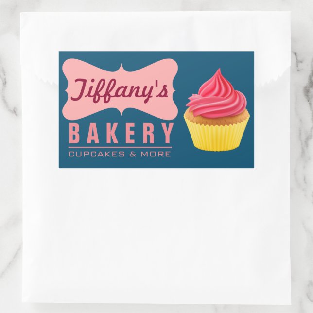 Pegatina Rectangular Elegante Pastelería Retro Cute Cupcake Panadería R (Bolso)