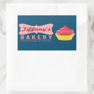 Pegatina Rectangular Elegante Pastelería Retro Cute Cupcake Panadería R