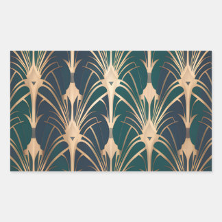 Pegatina Rectangular Elegante patrón Art Deco en oro y verde esmeralda