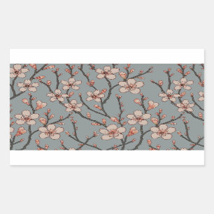 Pegatina Rectangular Elegante patrón de cereza de flor rosa dulce