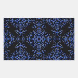 Pegatina Rectangular Elegante patrón de estilo damasco floral azul y ne