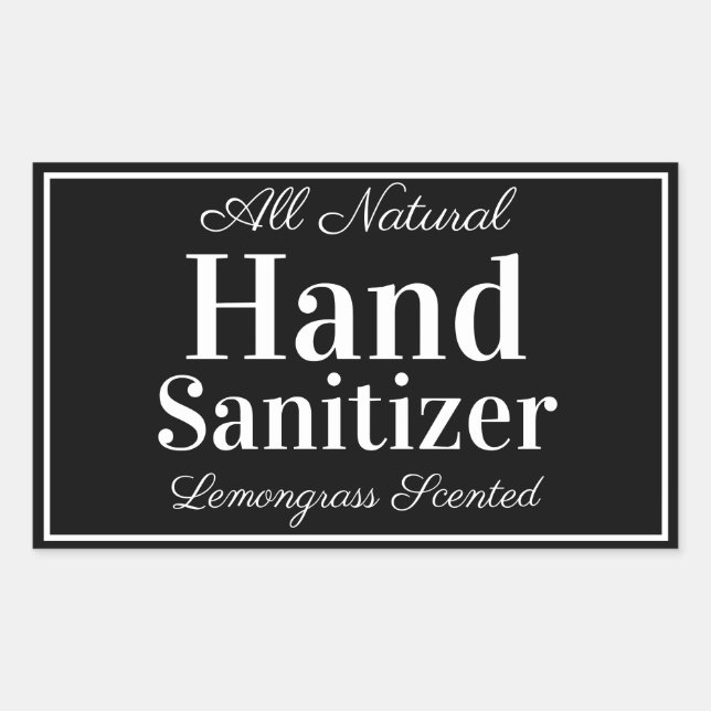 Pegatina Rectangular Elegante Personalizado Negro Mano Casera Sanitizer (Anverso)