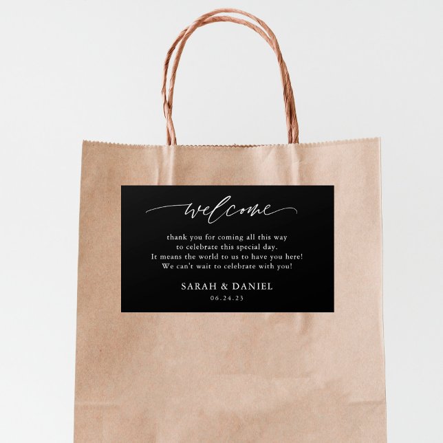 Pegatina Rectangular Elegante regalo de bienvenida de Boda negro (Subido por el creador)