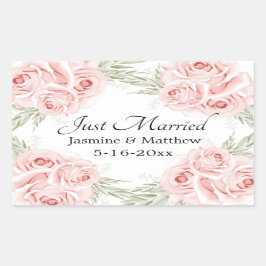 Pegatina Rectangular Elegante Rosa Boda de Flores Rosadas acaba de casa