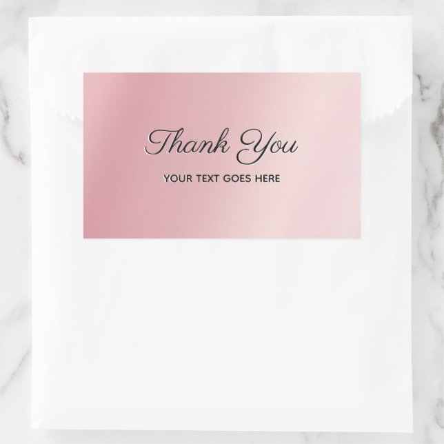 Pegatina Rectangular Elegante Rosa Oro Texto Personalizado Gracias Lujo (Bolso)