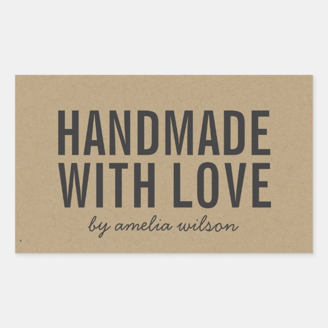 Pegatina Rectangular Elegante Rustic Bold Handmade with Love Faux Kraft (Anverso)