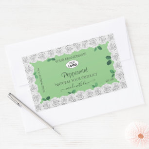 Pegatina Rectangular Elegante Sage Green Product Labs White Roses Logo