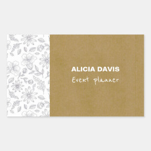 Pegatina Rectangular Elegante simple Flores fondo Kraft