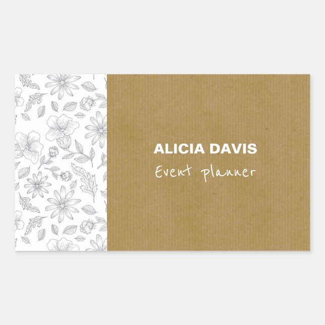 Pegatina Rectangular Elegante simple Flores fondo Kraft (Anverso)